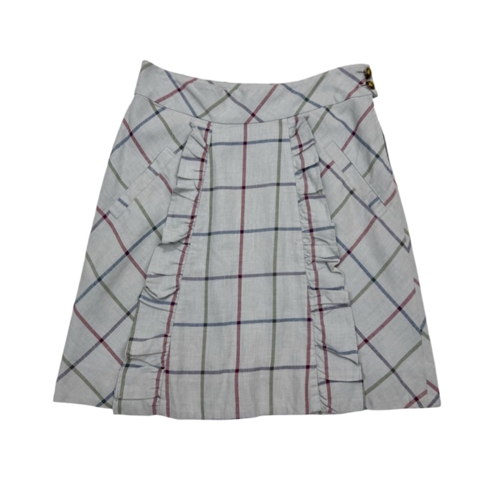 Anthropologie Edme & Esyllte Plaid Ruffle Cotton A Line Skirt Size 4